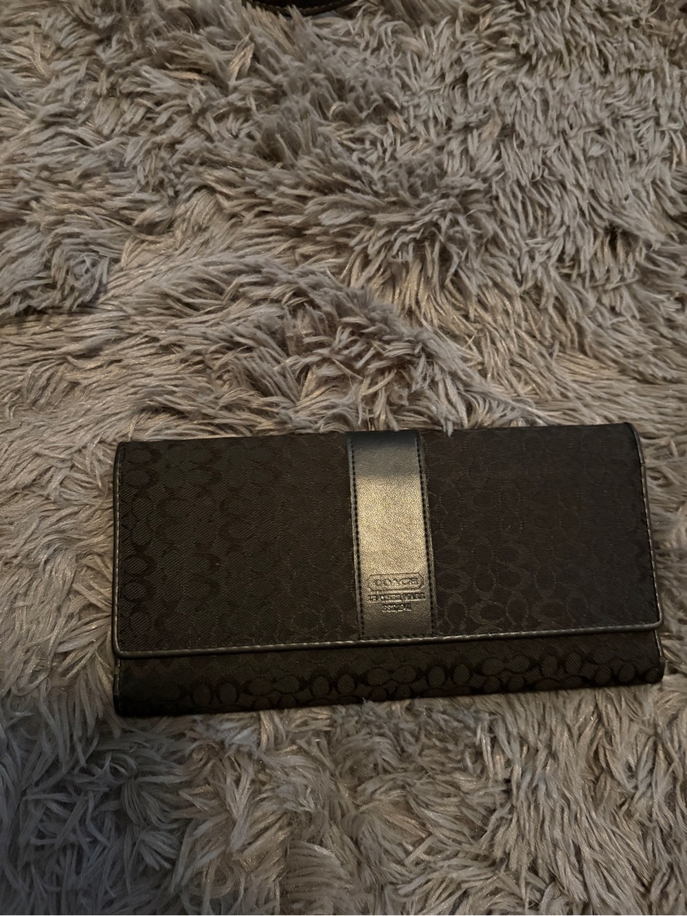 Coach Black Signature Continental Wallet with Center Leather Stripe